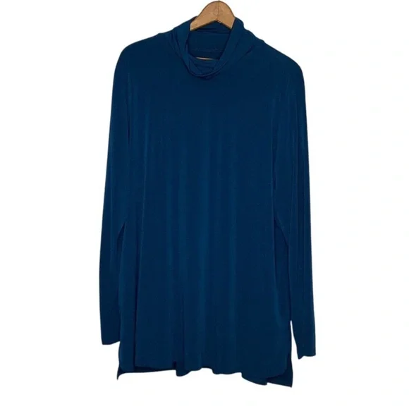 Susan Graver 1X Modern Essentials Midnight Ink Liquid Knit Turtleneck Top Blouse - Picture 1 of 6